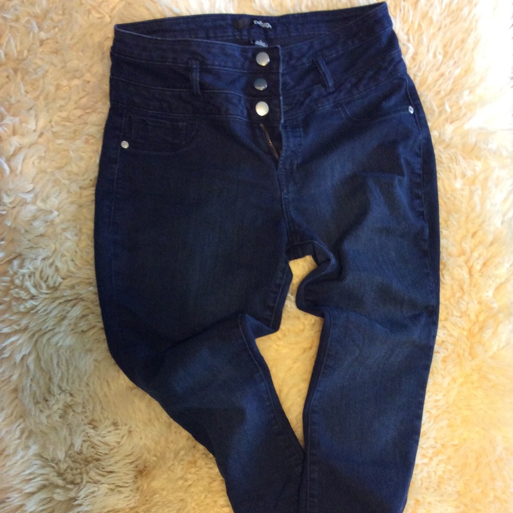High waisted dark skinny jeans